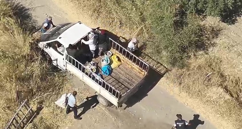 Bahçe hırsızları kaçarken dron kamerasına yakalandı