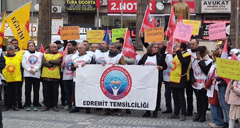 Edremit’te Öğretmene Şiddet Protesto Edildi: “Şiddete Hayır”