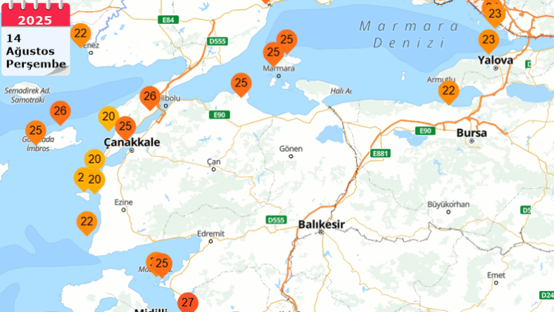Balıkesir’in Ege ve Marmara kıyılarında deniz suyu sıcaklıkları