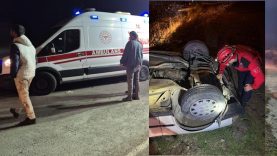 Balıkesir’de yol kenarına uçan otomobilin sürücüsü yaralandı
