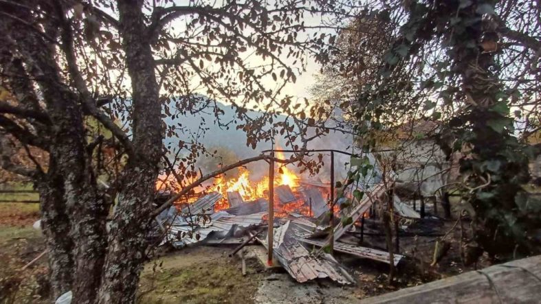 Alevlere teslim olan ahşap evdeki 5 kişi dumandan etkilendi
