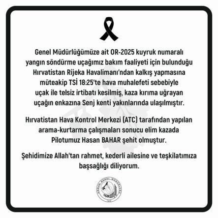 Orman Genel Müdürü Karacabey’den şehit pilot için başsağlığı mesajı