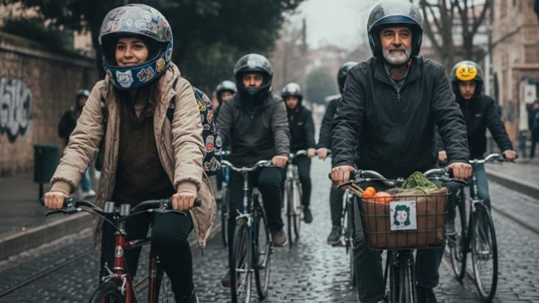 Balıkesir’de Bisikletlilerin Yeni Trendi Motor Kaskı!