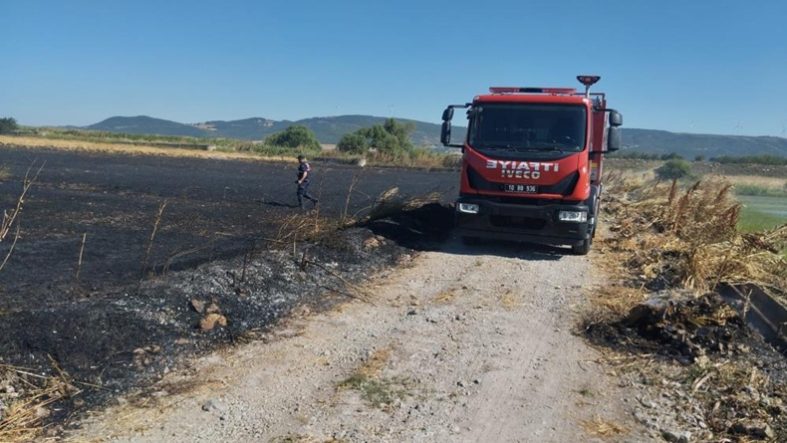 Gönen’de ekili buğday tarlasında korkutan yangın